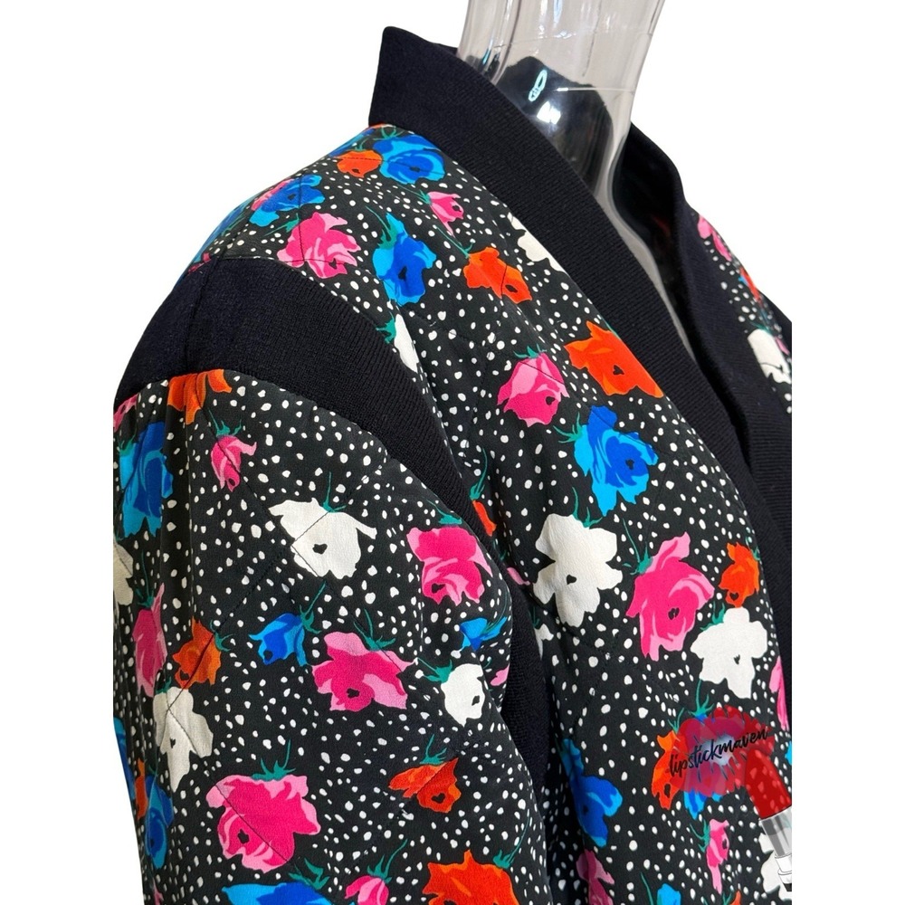 Vintage Perlita Jacket Women Large Black Floral 100% Silk 80s 90s Retro - Picture 5 of 13